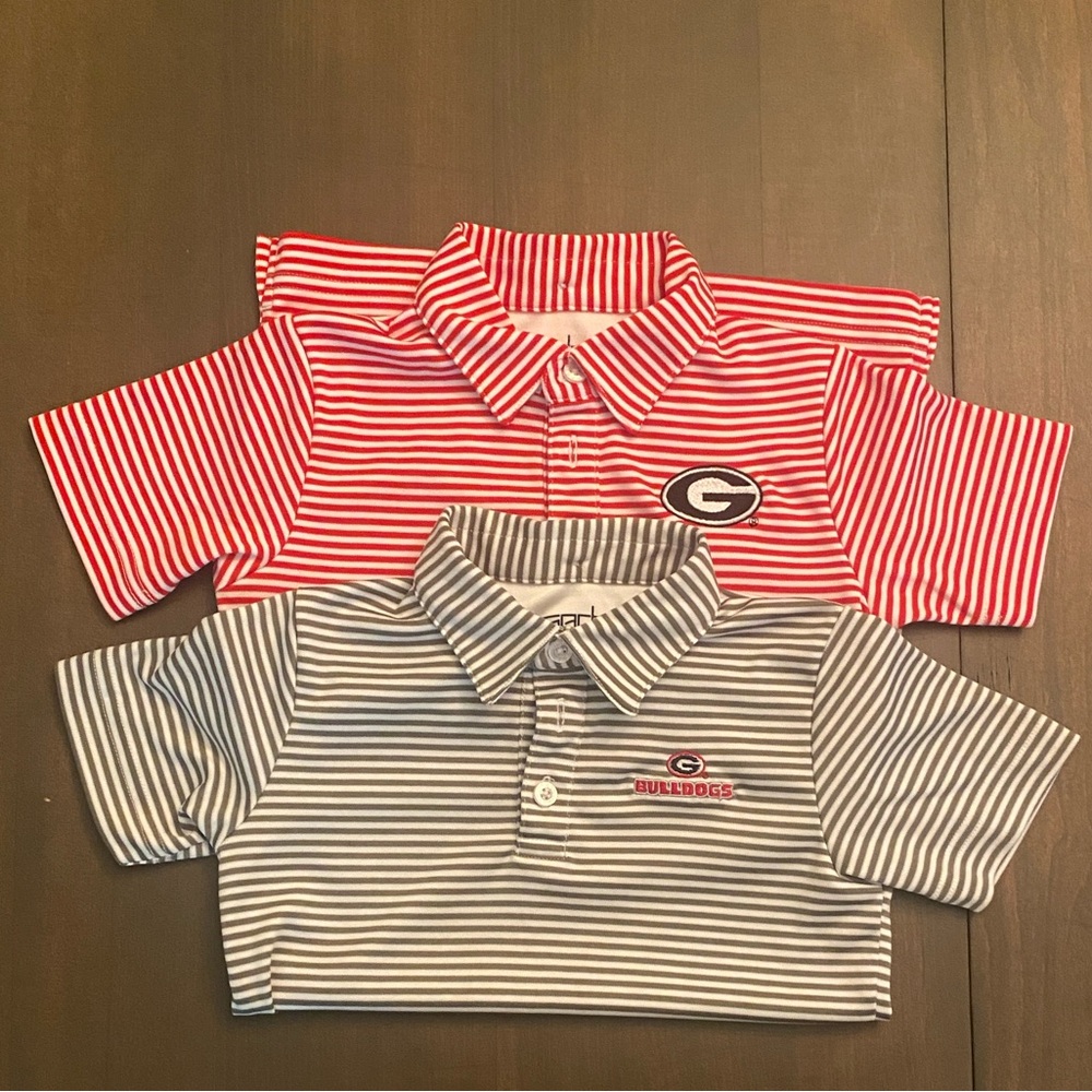 Bulldogs Kids Polo Shirt Set - Red and Gray Stripes